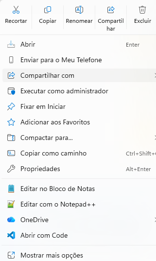 Menu de contexto do Windows apos clicar com o botao direito no instalador