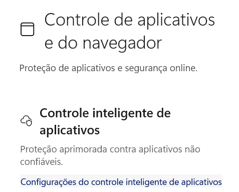 Link Configurações do Controle Inteligente de Aplicativos